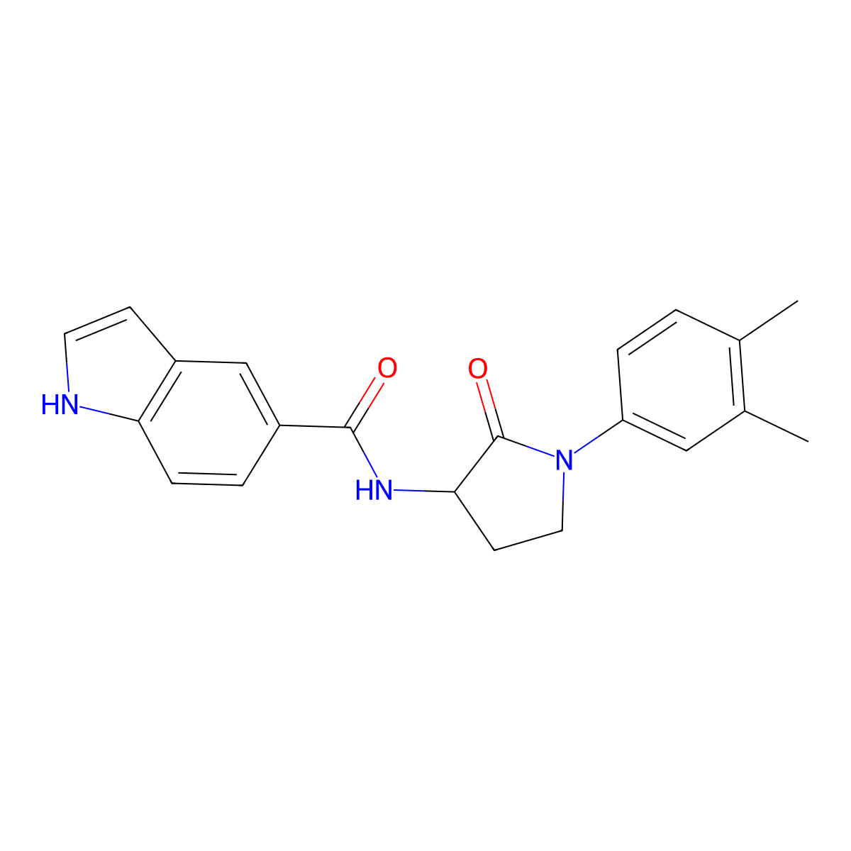 N-[1-(3,4-dimethylphenyl)-2-oxopyrrolidin-3-yl]-1H-indole-5-carboxamide molecular structure, CAS 1775290-48-6