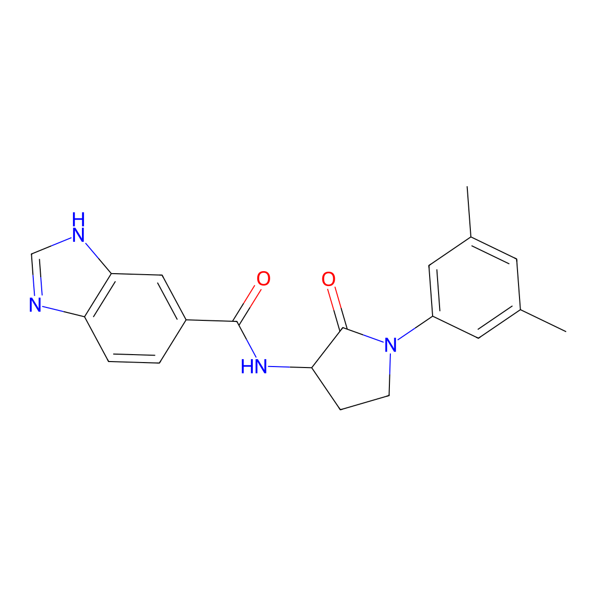 N-[1-(3,5-dimethylphenyl)-2-oxopyrrolidin-3-yl]-1H-1,3-benzodiazole-5-carboxamide molecular structure, CAS 1775293-10-1