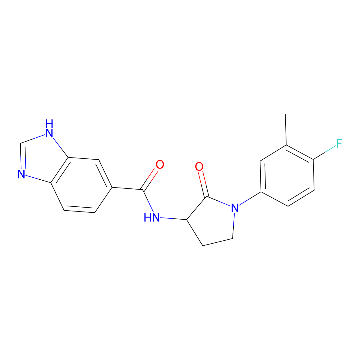 N-[1-(4-fluoro-3-methylphenyl)-2-oxopyrrolidin-3-yl]-1H-1,3-benzodiazole-5-carboxamide molecular structure, CAS 1775293-23-6