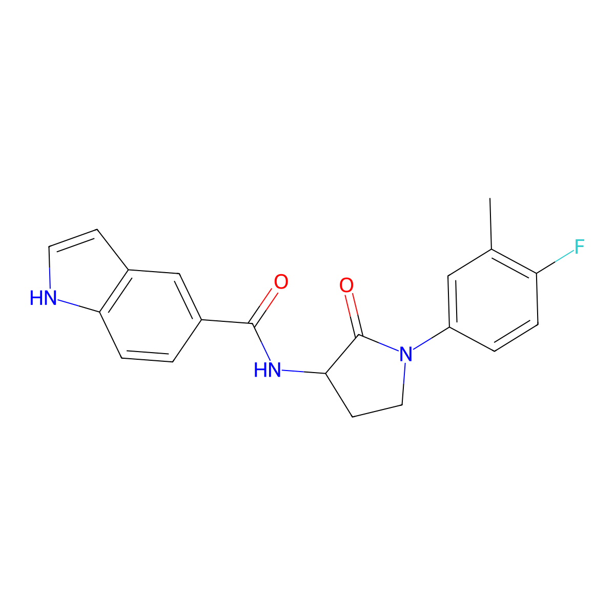 N-[1-(4-fluoro-3-methylphenyl)-2-oxopyrrolidin-3-yl]-1H-indole-5-carboxamide molecular structure, CAS 1775296-42-8
