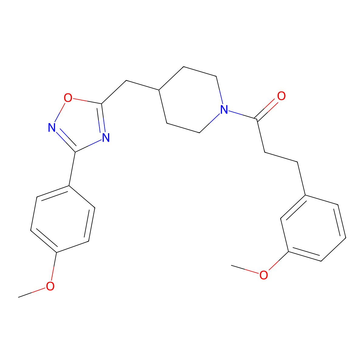4-{[3-(4-Methoxyphenyl)-1,2,4-oxadiazol-5-yl]methyl}-1-[3-(3-methoxyphenyl)propanoyl]piperidine molecular structure, CAS 1775298-12-8