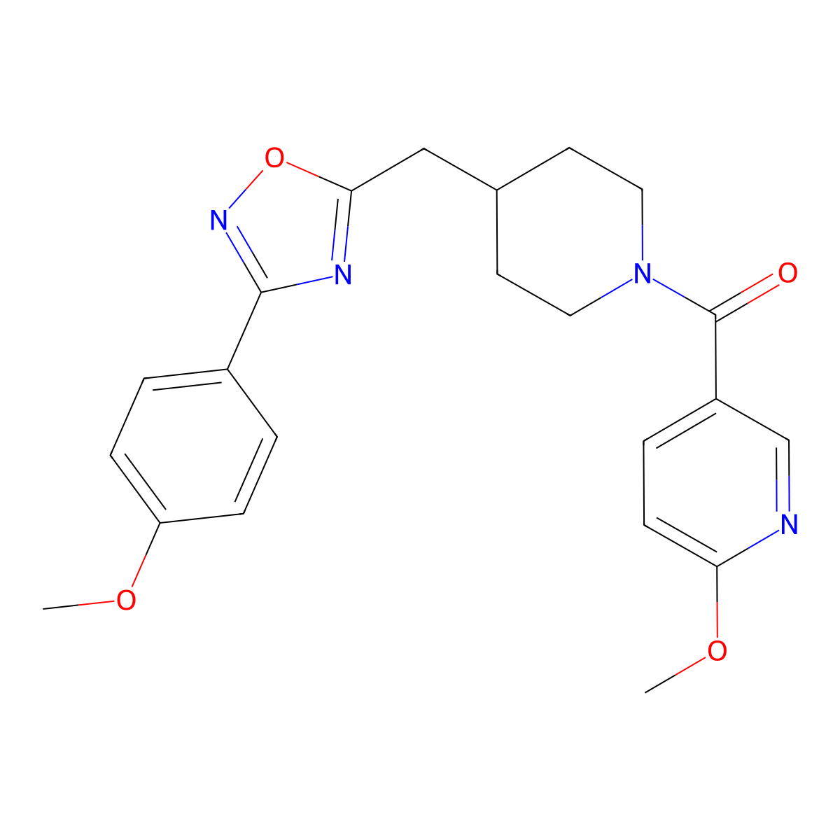 2-Methoxy-5-[(4-{[3-(4-methoxyphenyl)-1,2,4-oxadiazol-5-yl]methyl}piperidin-1-yl)carbonyl]pyridine molecular structure, CAS 1775298-16-2