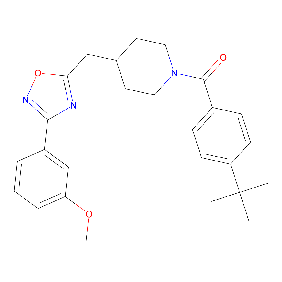 1-(4-Tert-butylbenzoyl)-4-{[3-(3-methoxyphenyl)-1,2,4-oxadiazol-5-yl]methyl}piperidine molecular structure, CAS 1775298-72-0