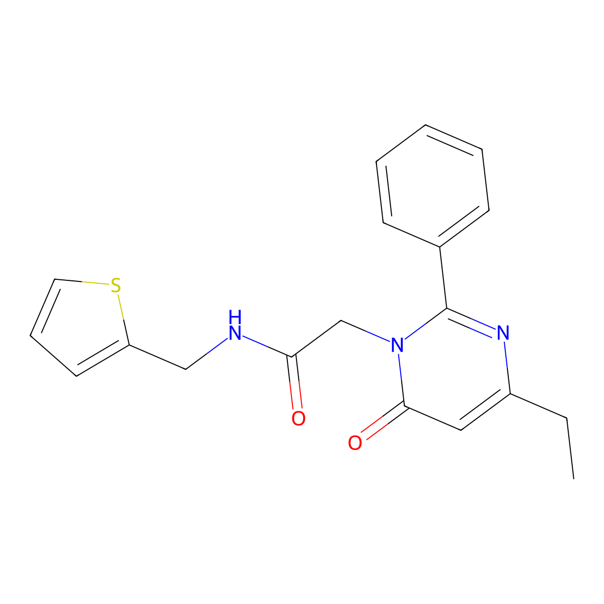2-(4-Ethyl-6-oxo-2-phenyl-1,6-dihydropyrimidin-1-YL)-N-[(thiophen-2-YL)methyl]acetamide molecular structure, CAS 1775299-74-5