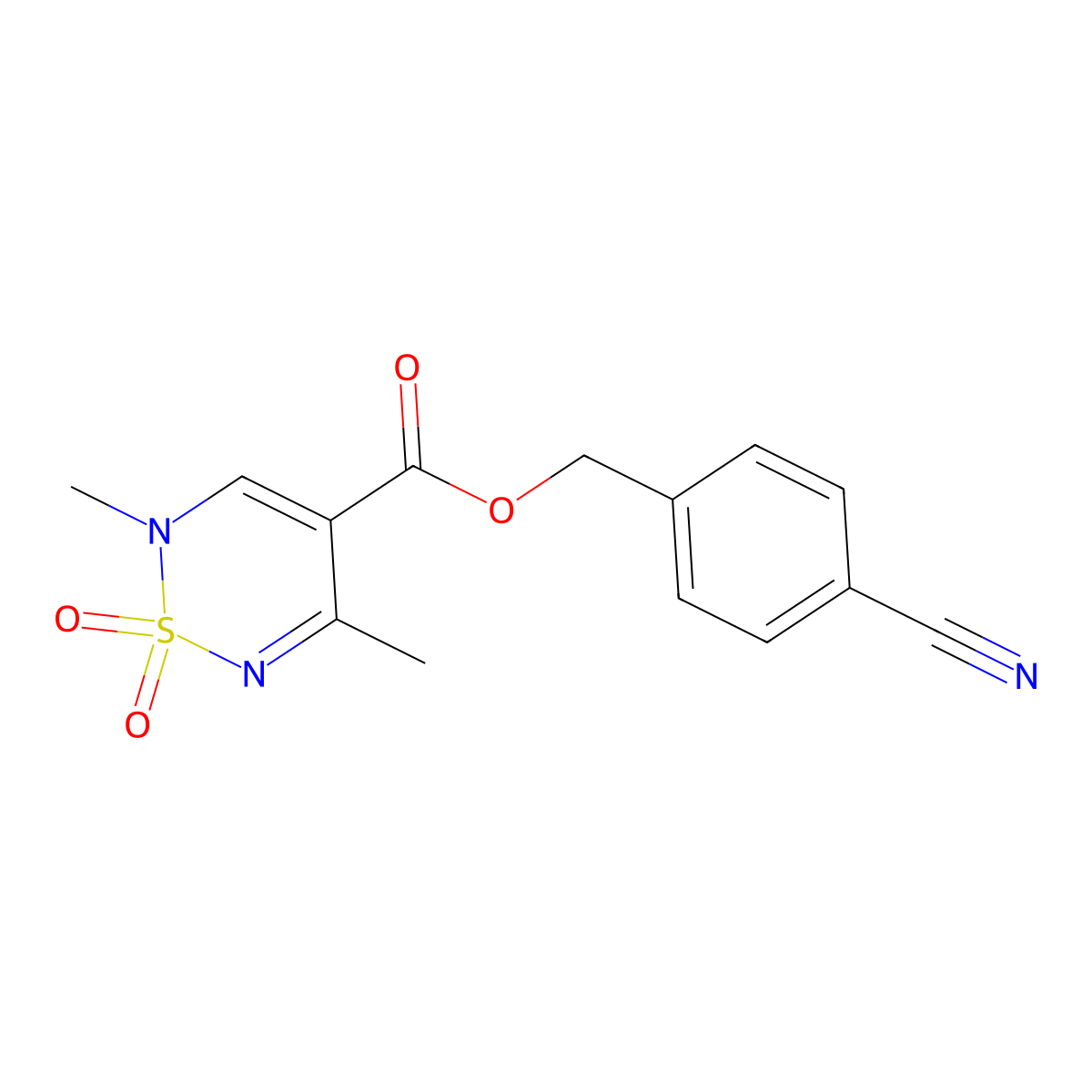 4-cyanobenzyl 2,5-dimethyl-2H-1,2,6-thiadiazine-4-carboxylate 1,1-dioxide molecular structure, CAS 1775300-04-3