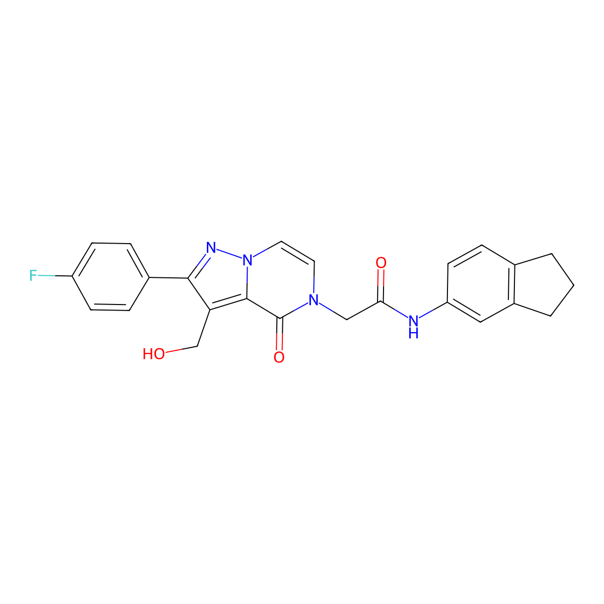 N-(2,3-dihydro-1H-inden-5-yl)-2-[2-(4-fluorophenyl)-3-(hydroxymethyl)-4-oxopyrazolo[1,5-a]pyrazin-5(4H)-yl]acetamide molecular structure, CAS 1775300-51-0