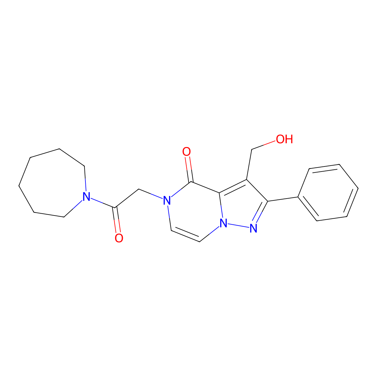 5-[2-(1-azepanyl)-2-oxoethyl]-3-(hydroxymethyl)-2-phenylpyrazolo[1,5-a]pyrazin-4(5H)-one molecular structure, CAS 1775300-63-4