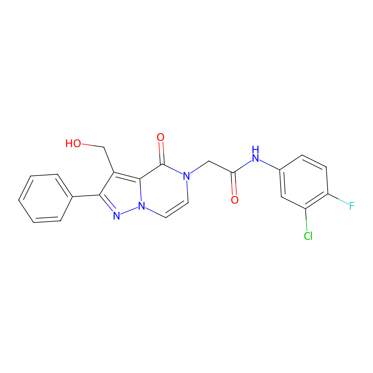 N-(3-Chloro-4-fluorophenyl)-2-[3-(hydroxymethyl)-4-oxo-2-phenyl-4H,5H-pyrazolo[1,5-A]pyrazin-5-YL]acetamide molecular structure, CAS 1775300-75-8