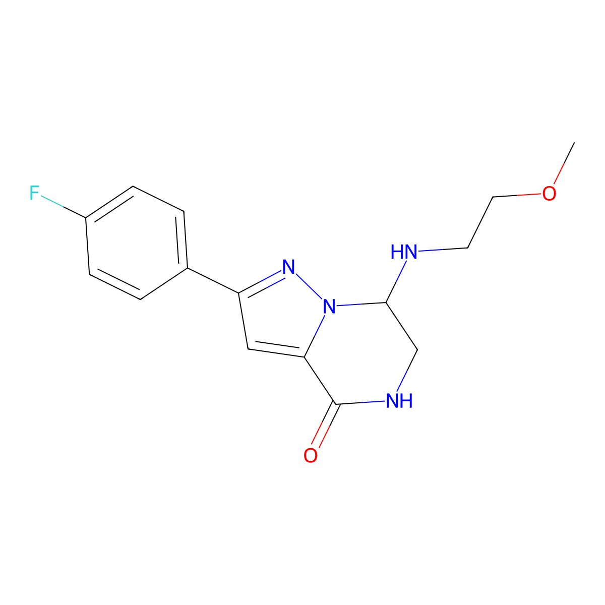 2-(4-fluorophenyl)-7-[(2-methoxyethyl)amino]-6,7-dihydropyrazolo[1,5-a]pyrazin-4(5H)-one molecular structure, CAS 1775300-79-2