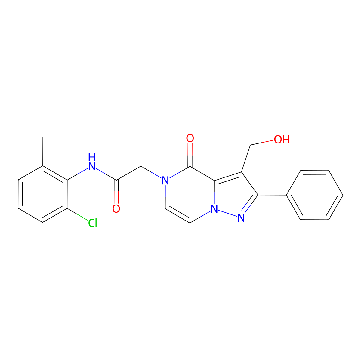 N-(2-Chloro-6-methylphenyl)-2-[3-(hydroxymethyl)-4-oxo-2-phenyl-4H,5H-pyrazolo[1,5-A]pyrazin-5-YL]acetamide molecular structure, CAS 1775300-98-5