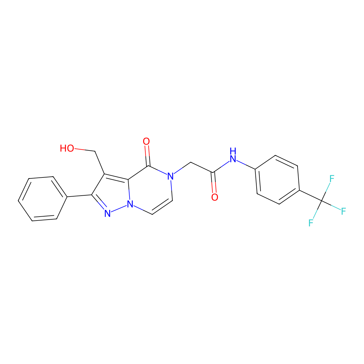 2-[3-(Hydroxymethyl)-4-oxo-2-phenyl-4H,5H-pyrazolo[1,5-A]pyrazin-5-YL]-N-[4-(trifluoromethyl)phenyl]acetamide molecular structure, CAS 1775301-18-2