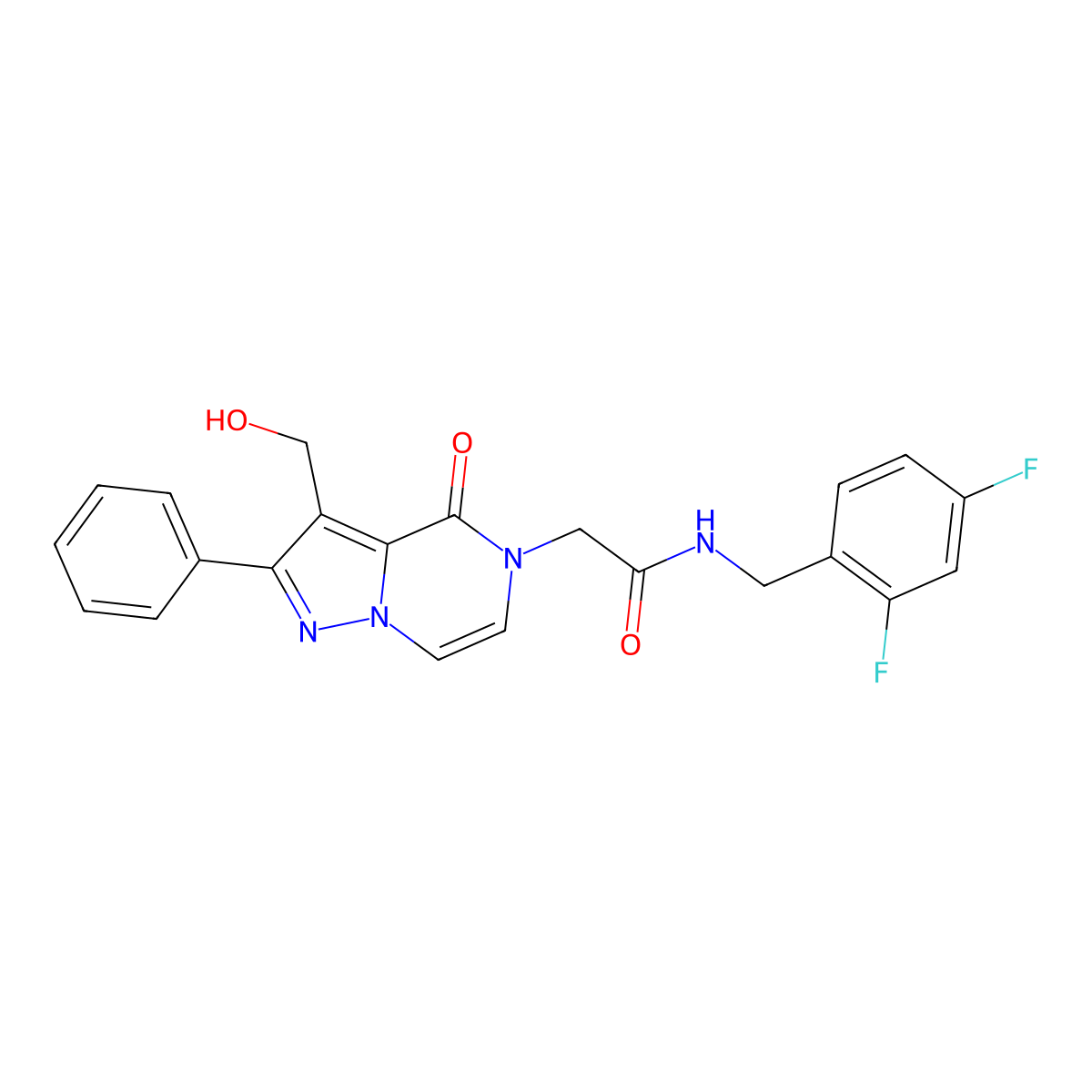 N-[(2,4-Difluorophenyl)methyl]-2-[3-(hydroxymethyl)-4-oxo-2-phenyl-4H,5H-pyrazolo[1,5-A]pyrazin-5-YL]acetamide molecular structure, CAS 1775301-33-1