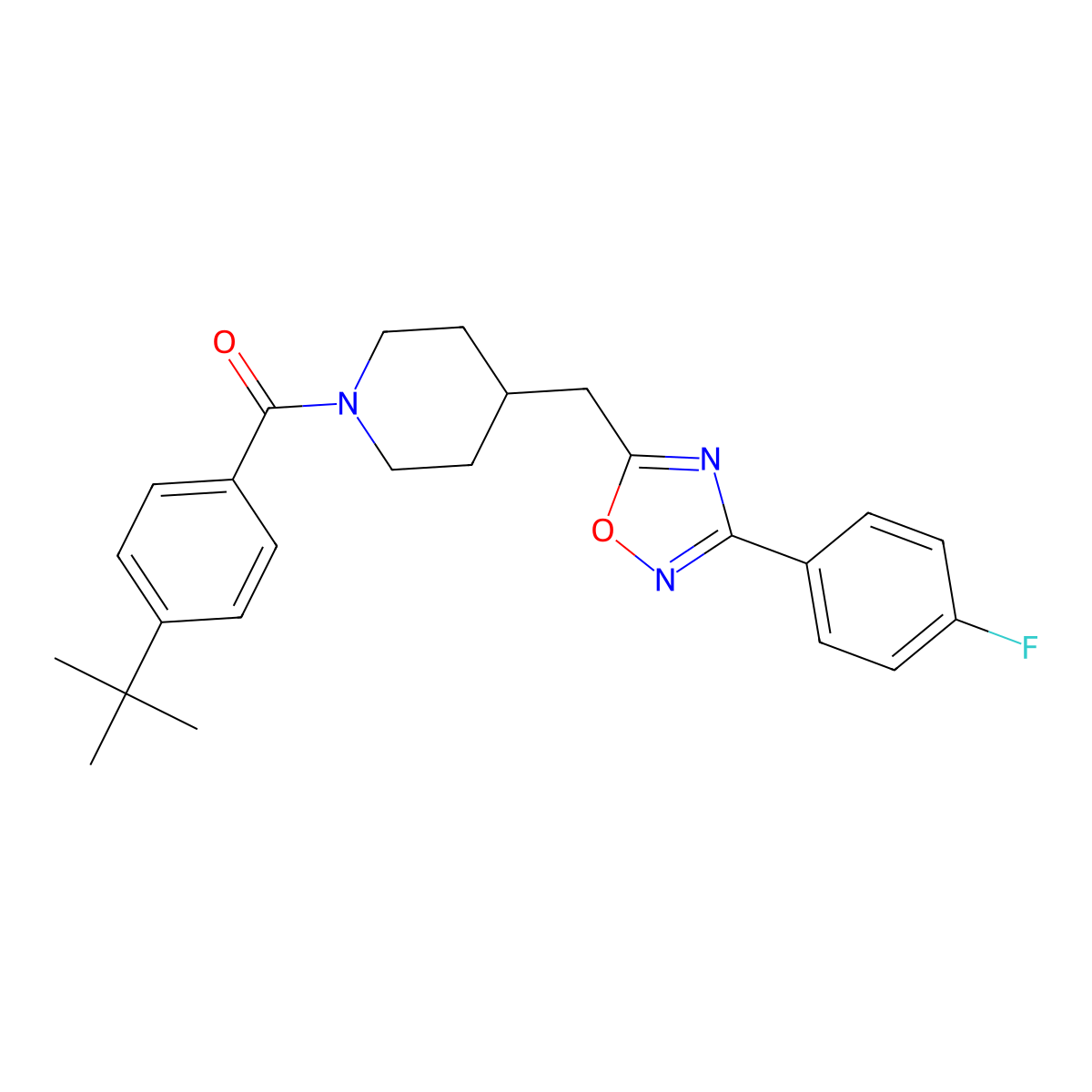 1-(4-Tert-butylbenzoyl)-4-{[3-(4-fluorophenyl)-1,2,4-oxadiazol-5-yl]methyl}piperidine molecular structure, CAS 1775302-49-2