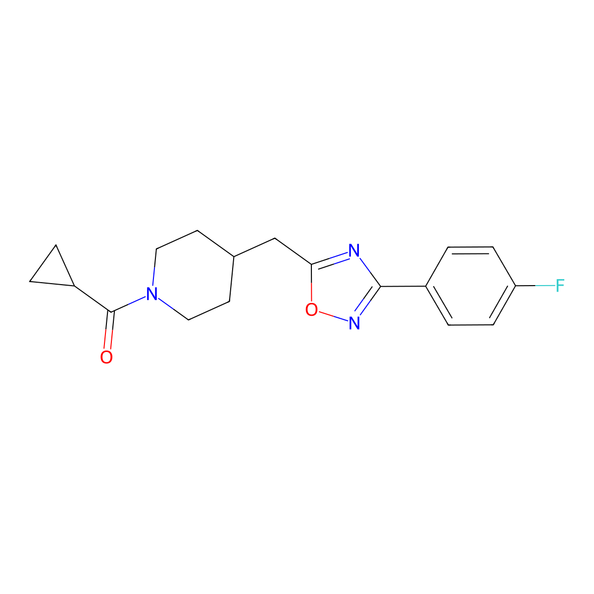 1-(Cyclopropylcarbonyl)-4-{[3-(4-fluorophenyl)-1,2,4-oxadiazol-5-yl]methyl}piperidine molecular structure, CAS 1775302-65-2