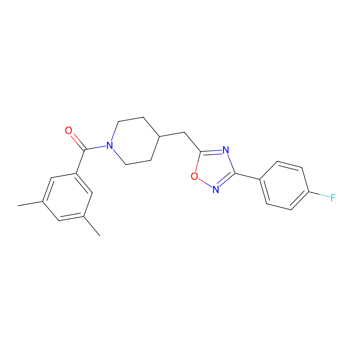 1-(3,5-Dimethylbenzoyl)-4-{[3-(4-fluorophenyl)-1,2,4-oxadiazol-5-yl]methyl}piperidine molecular structure, CAS 1775302-67-4