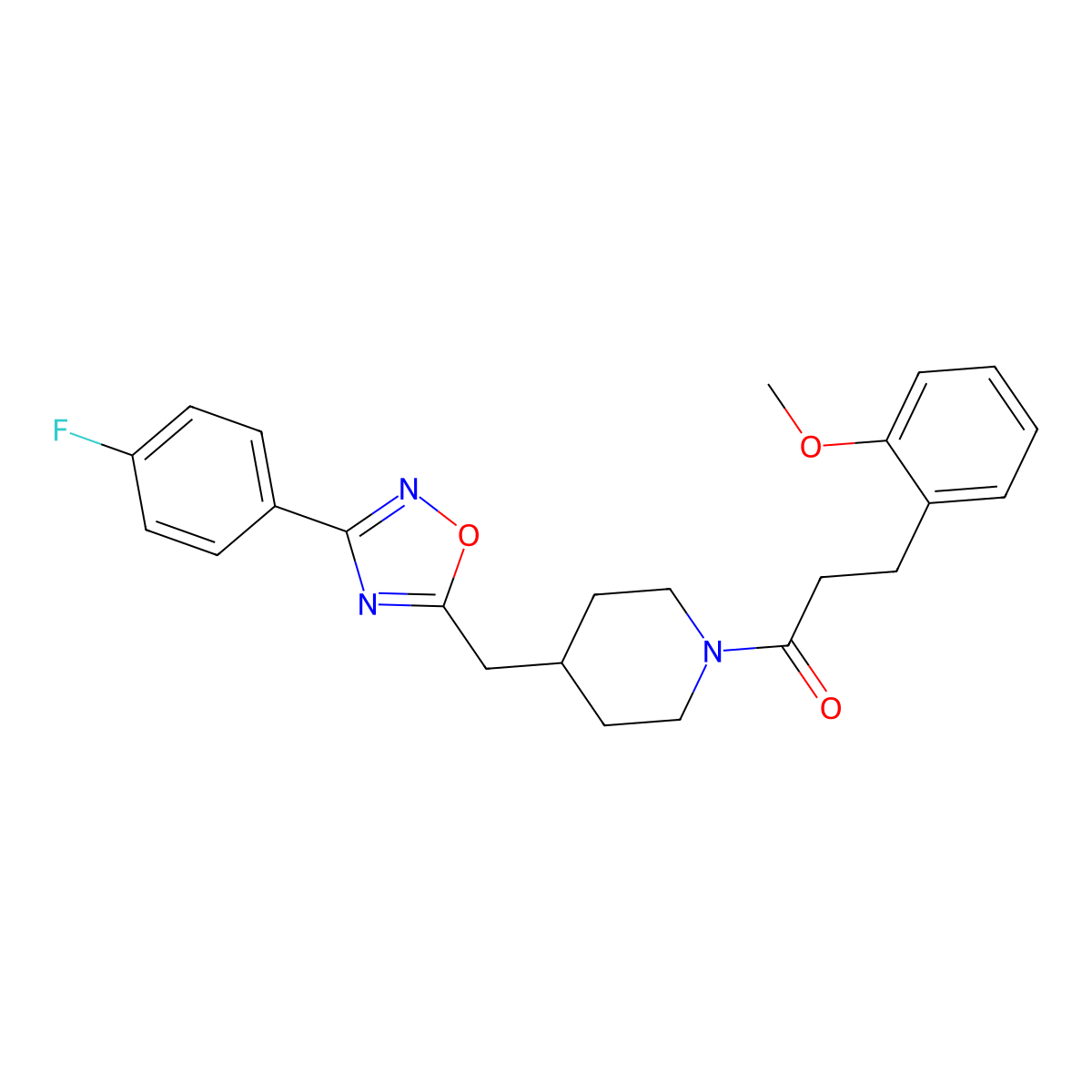 4-{[3-(4-Fluorophenyl)-1,2,4-oxadiazol-5-yl]methyl}-1-[3-(2-methoxyphenyl)propanoyl]piperidine molecular structure, CAS 1775302-69-6