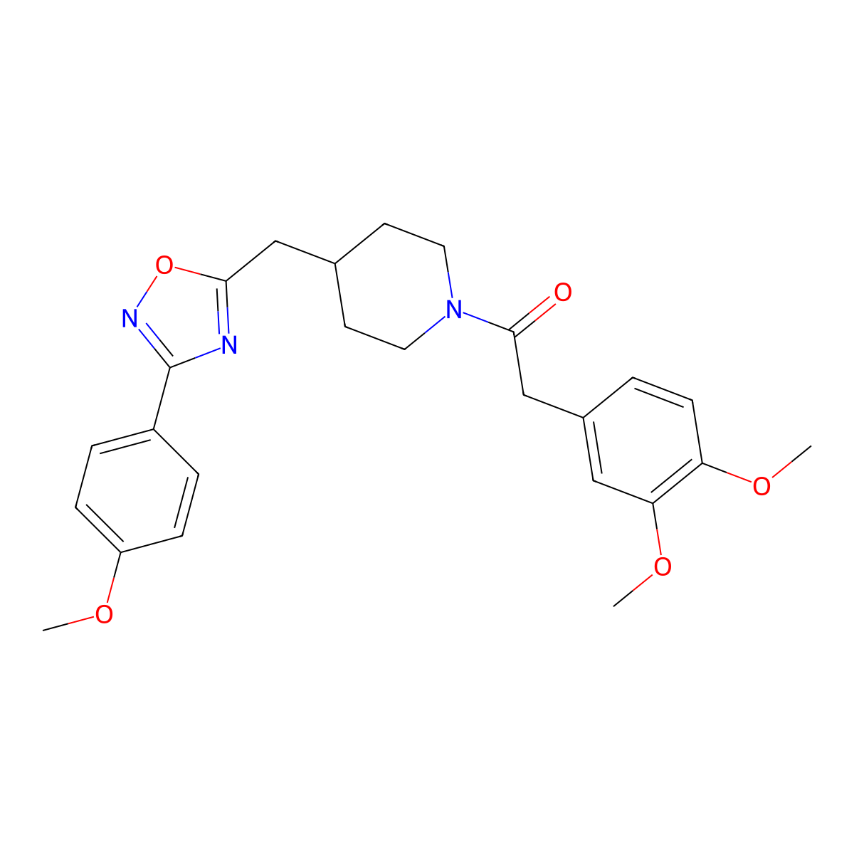 1-[(3,4-Dimethoxyphenyl)acetyl]-4-{[3-(4-methoxyphenyl)-1,2,4-oxadiazol-5-yl]methyl}piperidine molecular structure, CAS 1775303-02-0