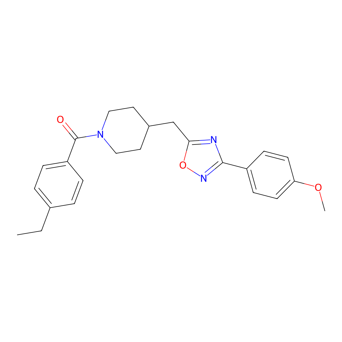 1-(4-Ethylbenzoyl)-4-{[3-(4-methoxyphenyl)-1,2,4-oxadiazol-5-yl]methyl}piperidine molecular structure, CAS 1775303-15-5