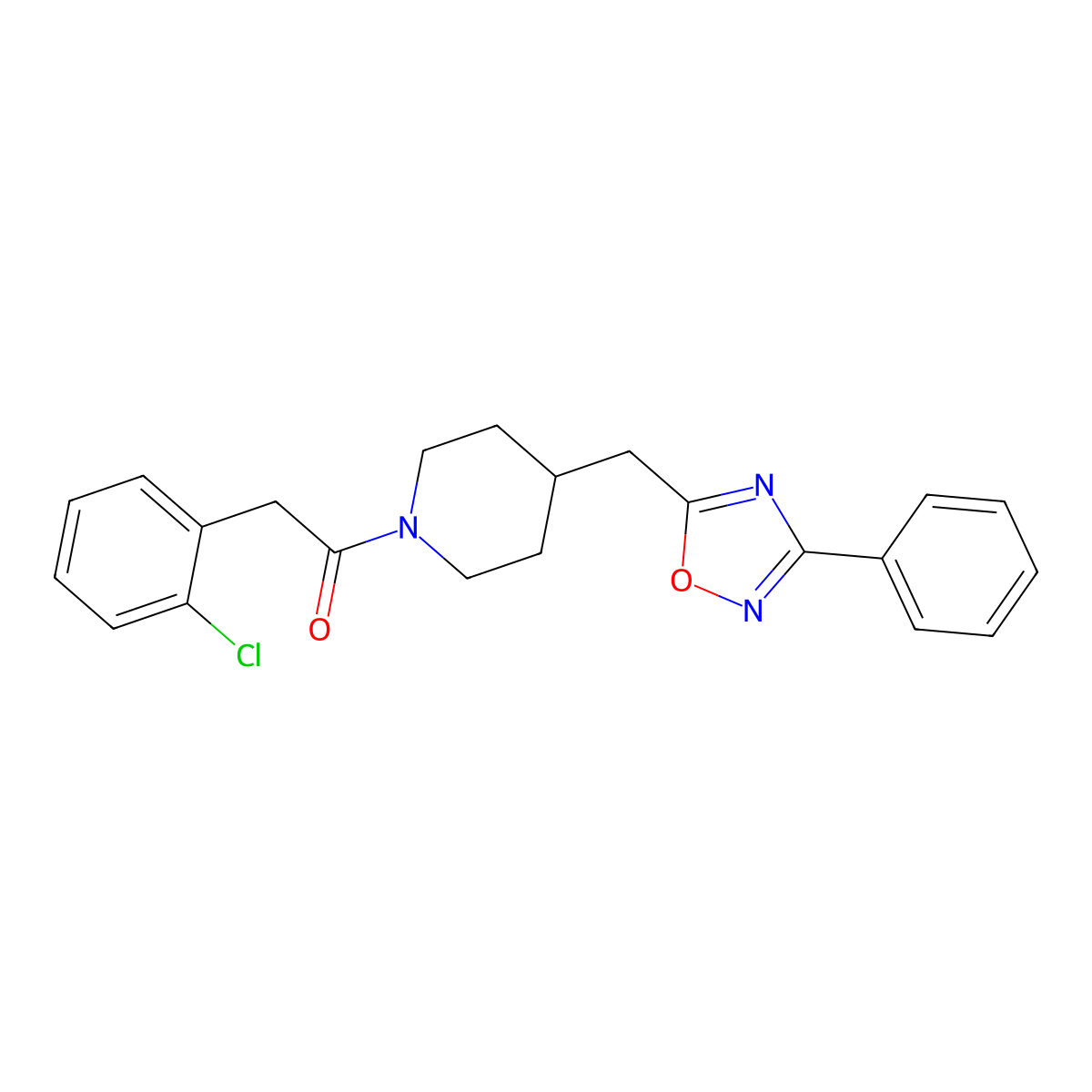 1-[(2-Chlorophenyl)acetyl]-4-[(3-phenyl-1,2,4-oxadiazol-5-yl)methyl]piperidine molecular structure, CAS 1775303-17-7