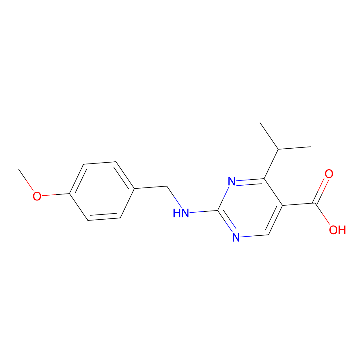 4-Isopropyl-2-[(4-methoxybenzyl)amino]pyrimidine-5-carboxylic acid molecular structure, CAS 1775303-44-0