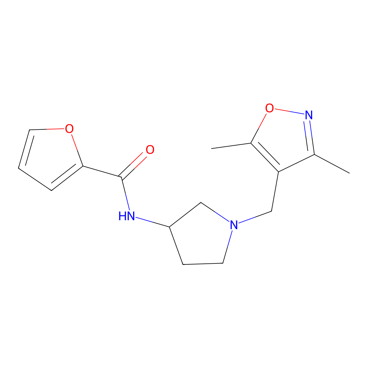 N-{1-[(3,5-Dimethyl-1,2-oxazol-4-YL)methyl]pyrrolidin-3-YL}furan-2-carboxamide molecular structure, CAS 1775303-65-5