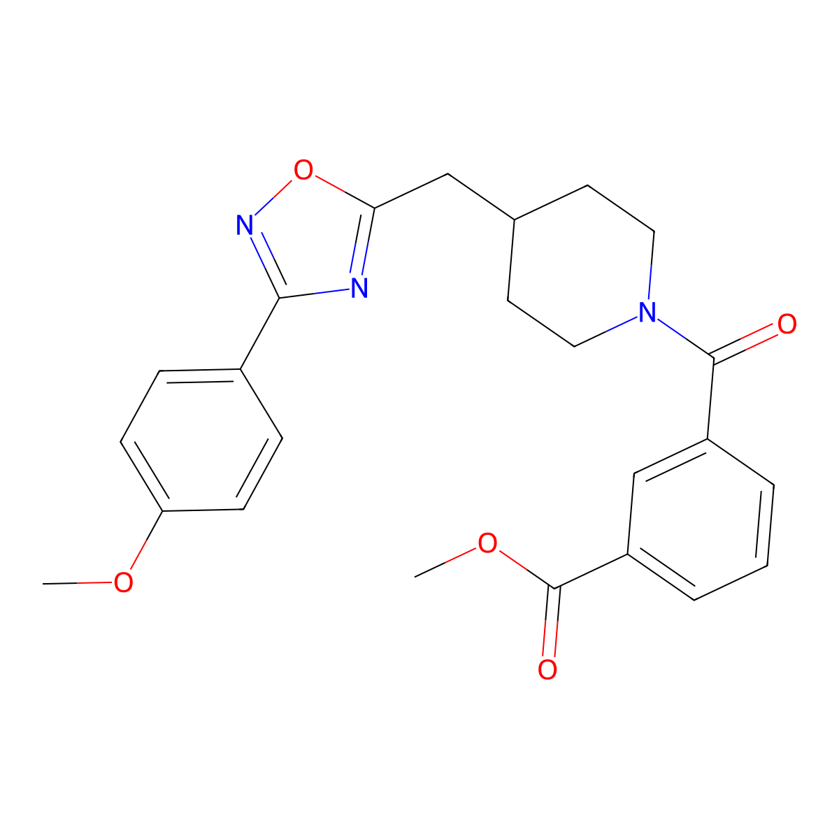 Methyl 3-[(4-{[3-(4-methoxyphenyl)-1,2,4-oxadiazol-5-yl]methyl}piperidin-1-yl)carbonyl]benzoate molecular structure, CAS 1775304-10-3