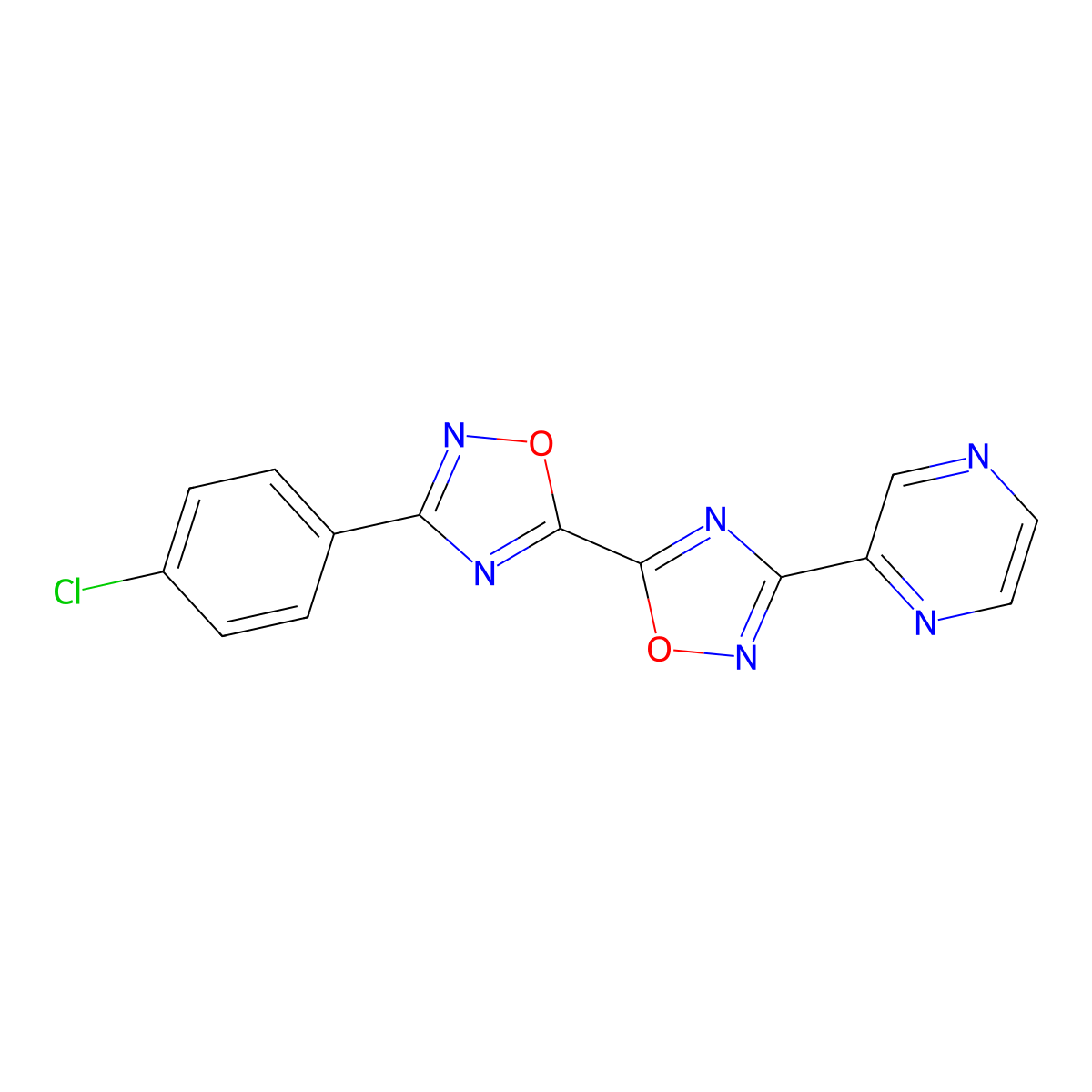 3-(4-Chlorophenyl)-3'-pyrazin-2-yl-5,5'-bi-1,2,4-oxadiazole molecular structure, CAS 1775304-43-2