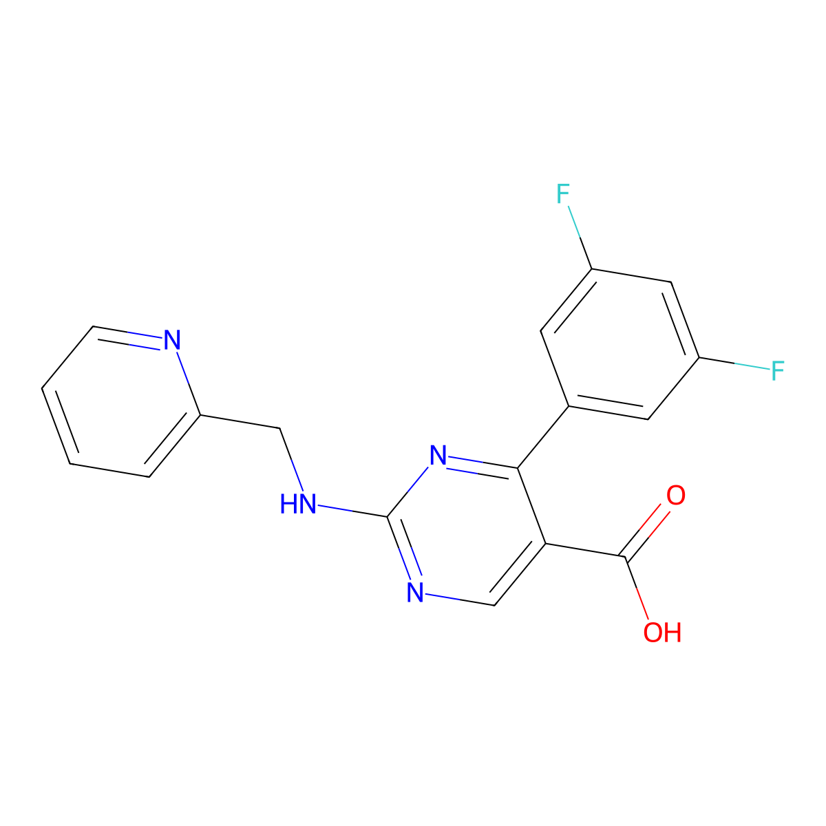 4-(3,5-Difluorophenyl)-2-{[(pyridin-2-yl)methyl]amino}pyrimidine-5-carboxylic acid molecular structure, CAS 1775304-47-6