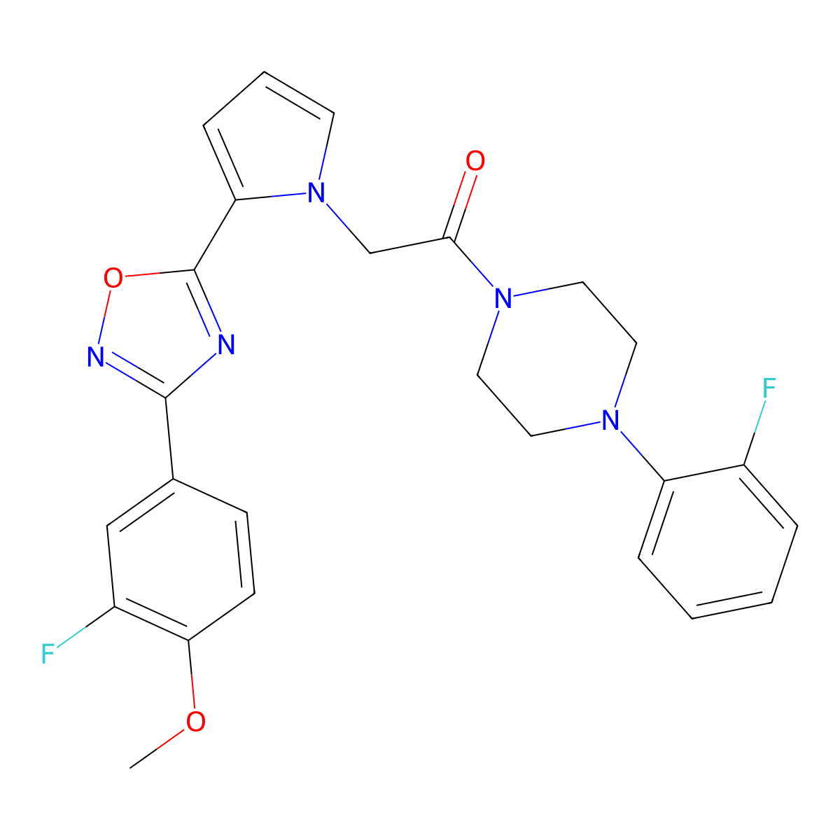 2-{2-[3-(3-Fluoro-4-methoxyphenyl)-1,2,4-oxadiazol-5-YL]-1H-pyrrol-1-YL}-1-[4-(2-fluorophenyl)piperazin-1-YL]ethan-1-one molecular structure, CAS 1775304-51-2