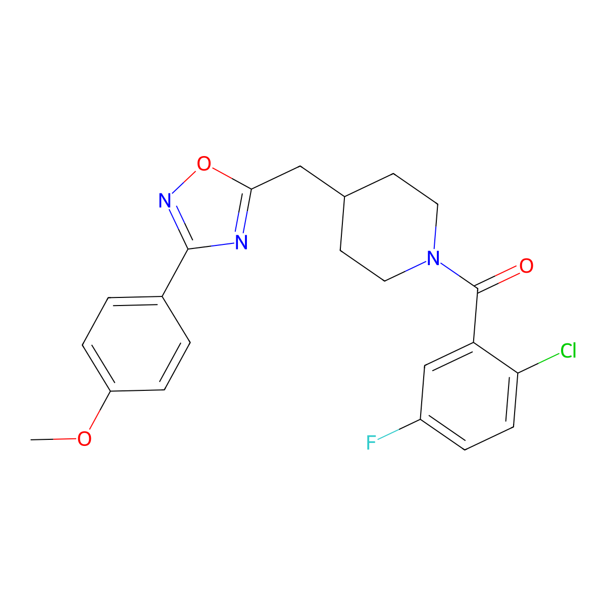 1-(2-Chloro-5-fluorobenzoyl)-4-{[3-(4-methoxyphenyl)-1,2,4-oxadiazol-5-yl]methyl}piperidine molecular structure, CAS 1775304-87-4