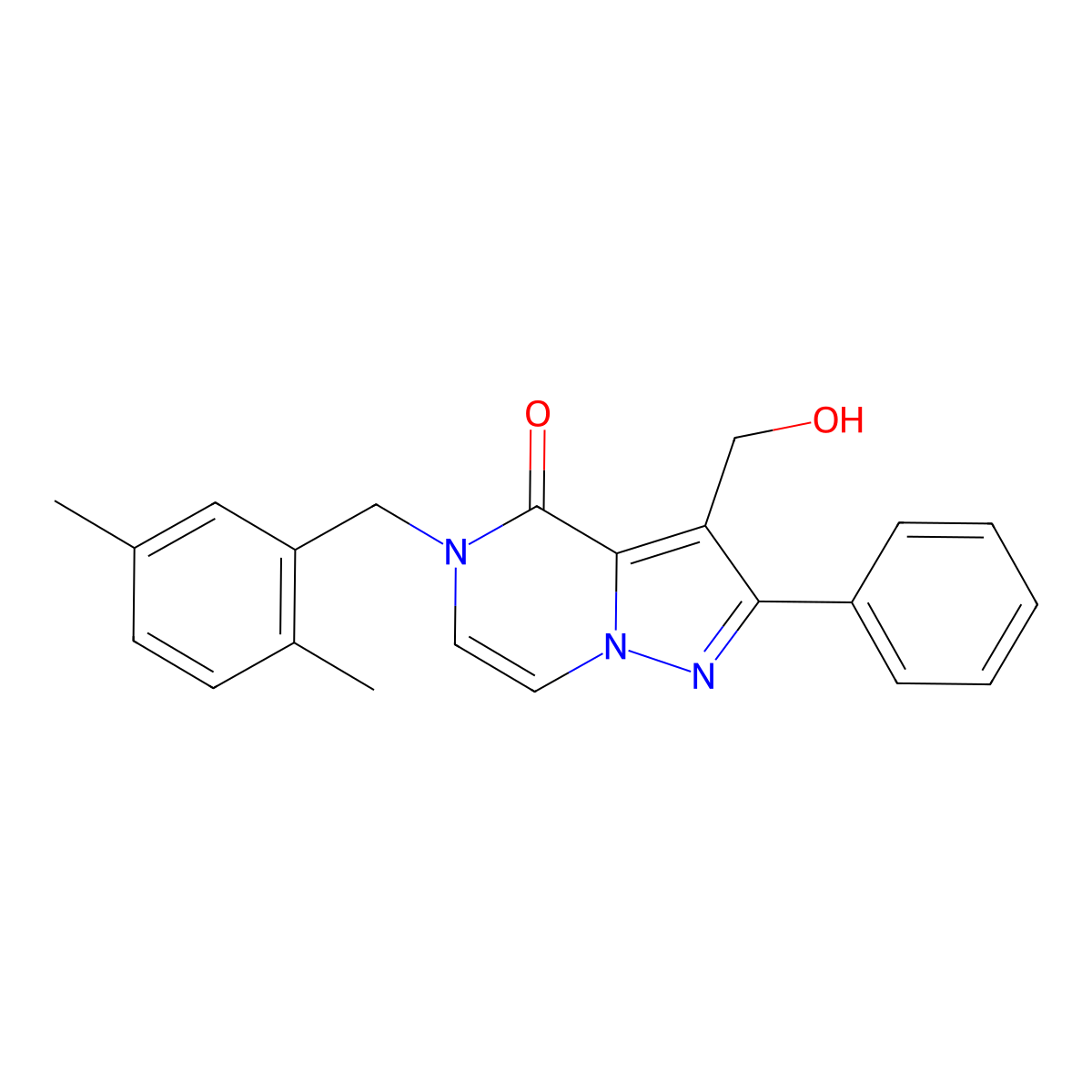 5-[(2,5-Dimethylphenyl)methyl]-3-(hydroxymethyl)-2-phenyl-4H,5H-pyrazolo[1,5-A]pyrazin-4-one molecular structure, CAS 1775306-05-2