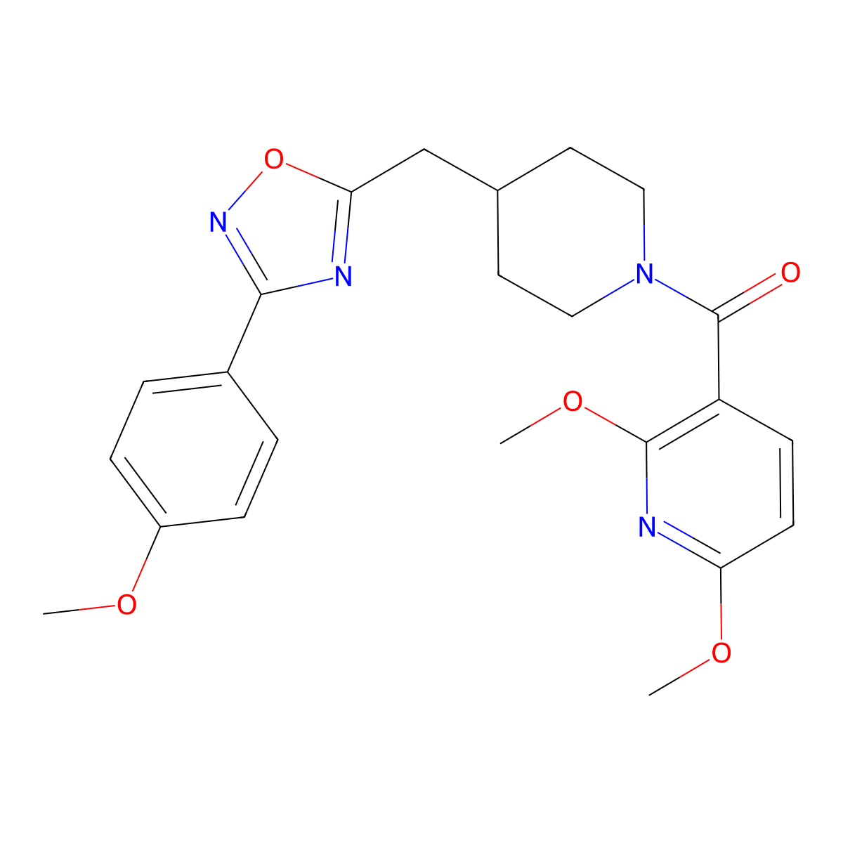 2,6-Dimethoxy-3-[(4-{[3-(4-methoxyphenyl)-1,2,4-oxadiazol-5-yl]methyl}piperidin-1-yl)carbonyl]pyridine molecular structure, CAS 1775306-07-4