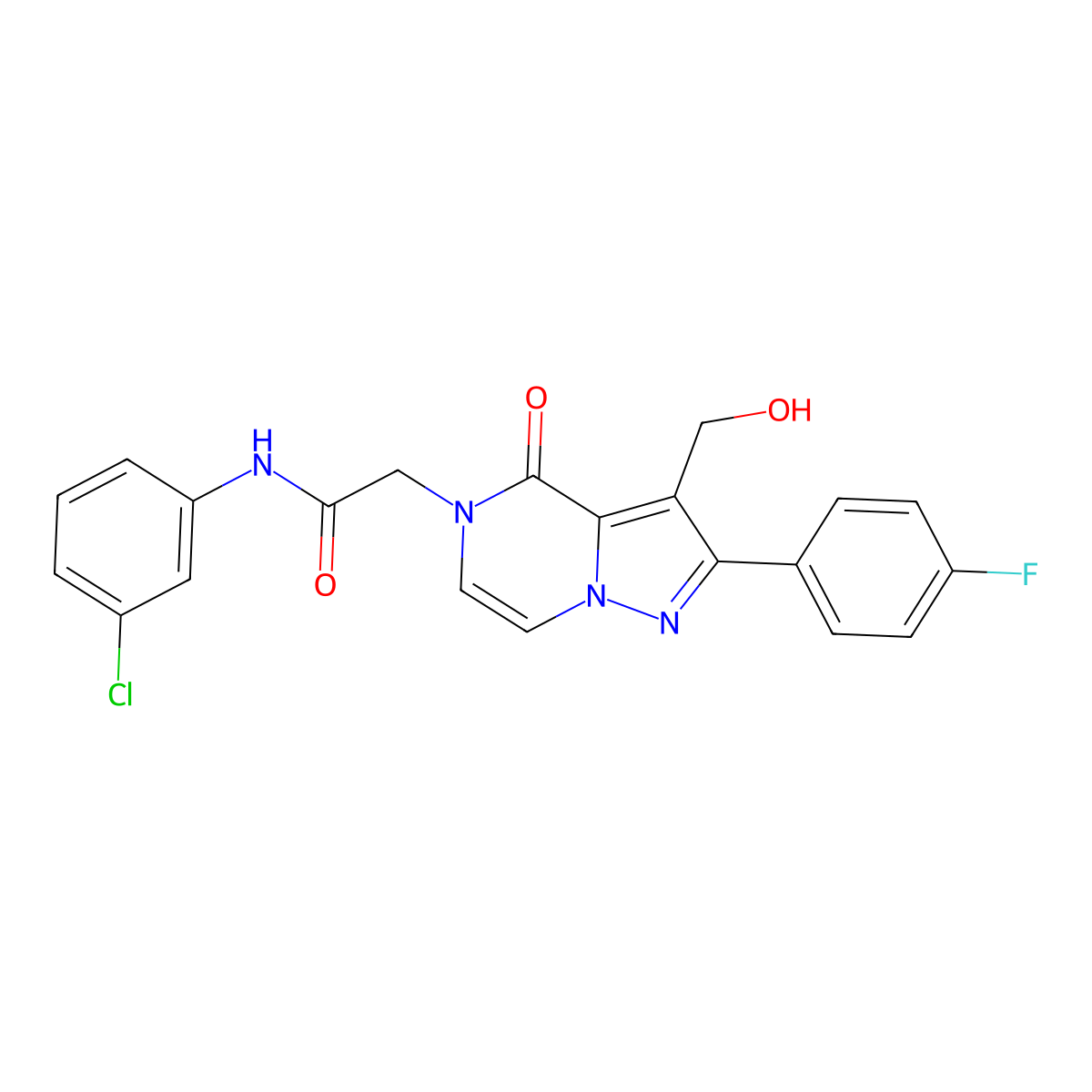 N-(3-Chlorophenyl)-2-[2-(4-fluorophenyl)-3-(hydroxymethyl)-4-oxo-4H,5H-pyrazolo[1,5-A]pyrazin-5-YL]acetamide molecular structure, CAS 1775306-21-2