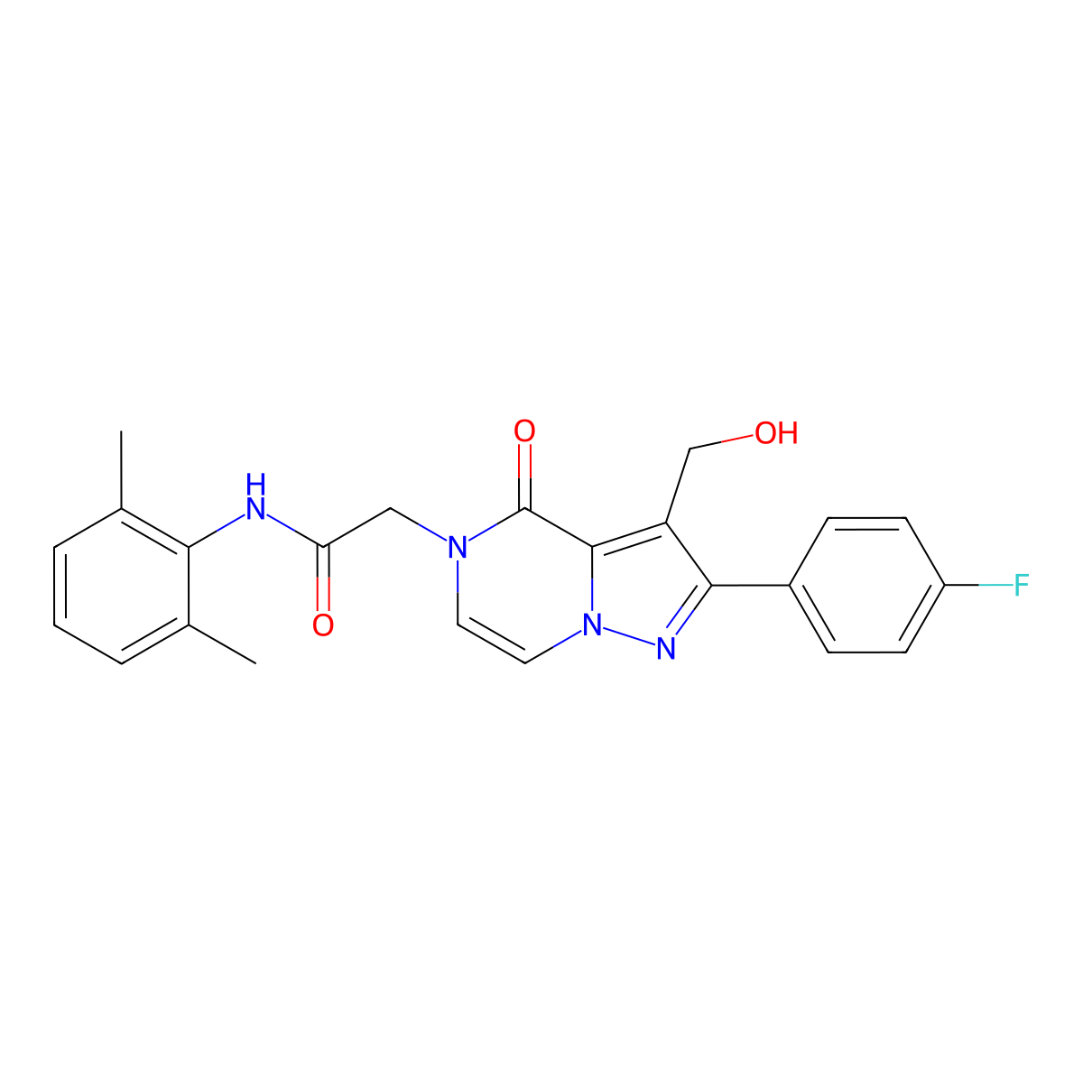 N-(2,6-Dimethylphenyl)-2-[2-(4-fluorophenyl)-3-(hydroxymethyl)-4-oxo-4H,5H-pyrazolo[1,5-A]pyrazin-5-YL]acetamide molecular structure, CAS 1775306-25-6