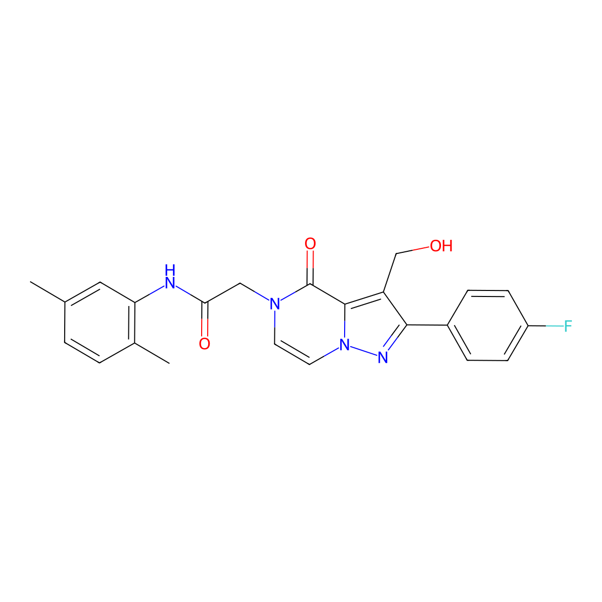 N-(2,5-Dimethylphenyl)-2-[2-(4-fluorophenyl)-3-(hydroxymethyl)-4-oxo-4H,5H-pyrazolo[1,5-A]pyrazin-5-YL]acetamide molecular structure, CAS 1775306-33-6