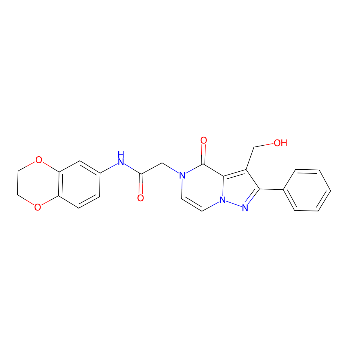N-(2,3-Dihydro-1,4-benzodioxin-6-YL)-2-[3-(hydroxymethyl)-4-oxo-2-phenyl-4H,5H-pyrazolo[1,5-A]pyrazin-5-YL]acetamide molecular structure, CAS 1775306-45-0