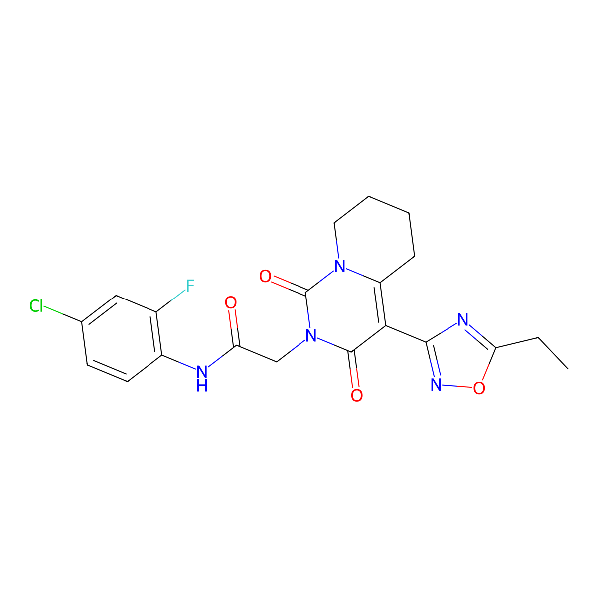 N-(4-chloro-2-fluorophenyl)-2-[4-(5-ethyl-1,2,4-oxadiazol-3-yl)-1,3-dioxo-5,6,7,8-tetrahydro-1H-pyrido[1,2-c]pyrimidin-2(3H)-yl]acetamide molecular structure, CAS 1775308-23-0