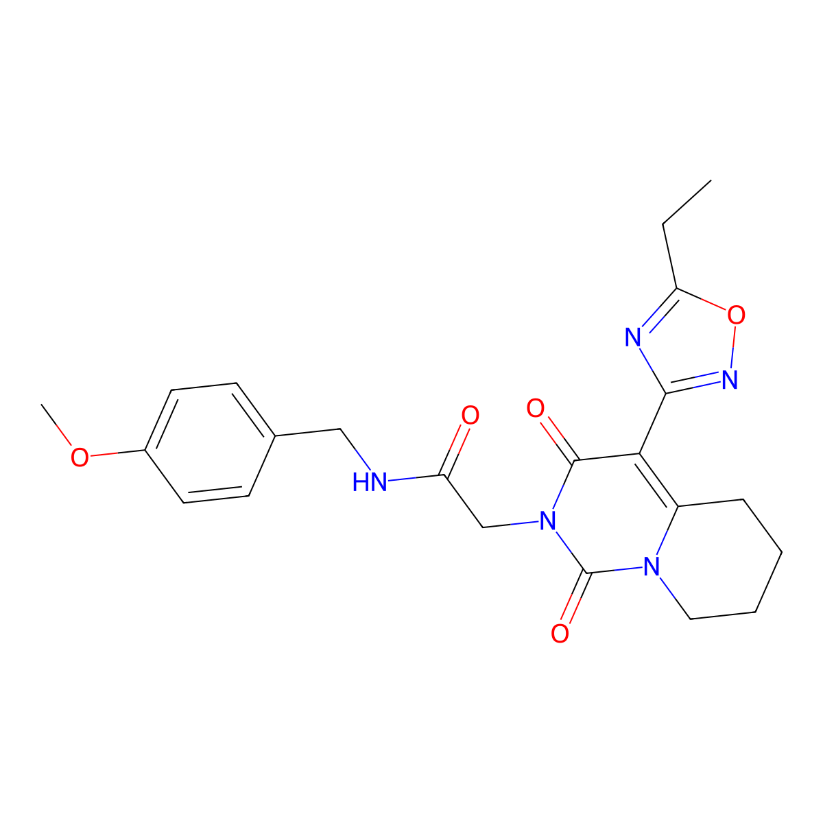 2-[4-(5-ethyl-1,2,4-oxadiazol-3-yl)-1,3-dioxo-1H,2H,3H,5H,6H,7H,8H-pyrido[1,2-c]pyrimidin-2-yl]-N-[(4-methoxyphenyl)methyl]acetamide molecular structure, CAS 1775308-30-9