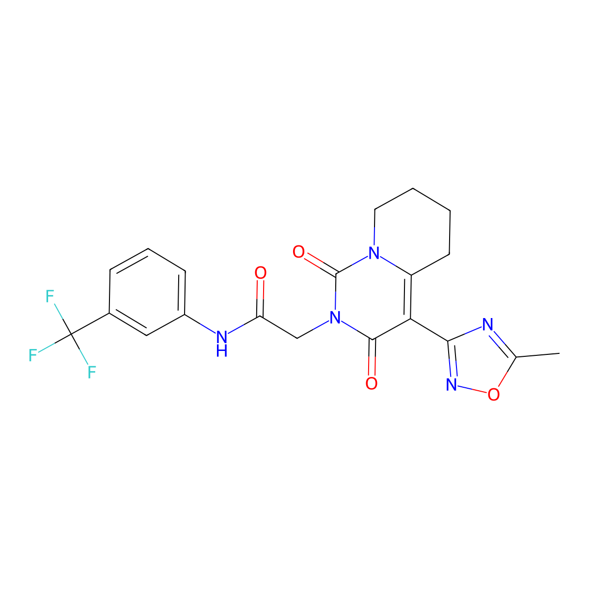 2-[4-(5-methyl-1,2,4-oxadiazol-3-yl)-1,3-dioxo-1H,2H,3H,5H,6H,7H,8H-pyrido[1,2-c]pyrimidin-2-yl]-N-[3-(trifluoromethyl)phenyl]acetamide molecular structure, CAS 1775308-33-2