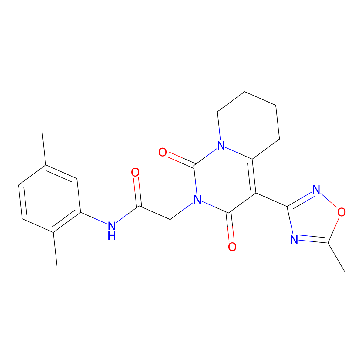 N-(2,5-dimethylphenyl)-2-[4-(5-methyl-1,2,4-oxadiazol-3-yl)-1,3-dioxo-5,6,7,8-tetrahydro-1H-pyrido[1,2-c]pyrimidin-2(3H)-yl]acetamide molecular structure, CAS 1775308-37-6