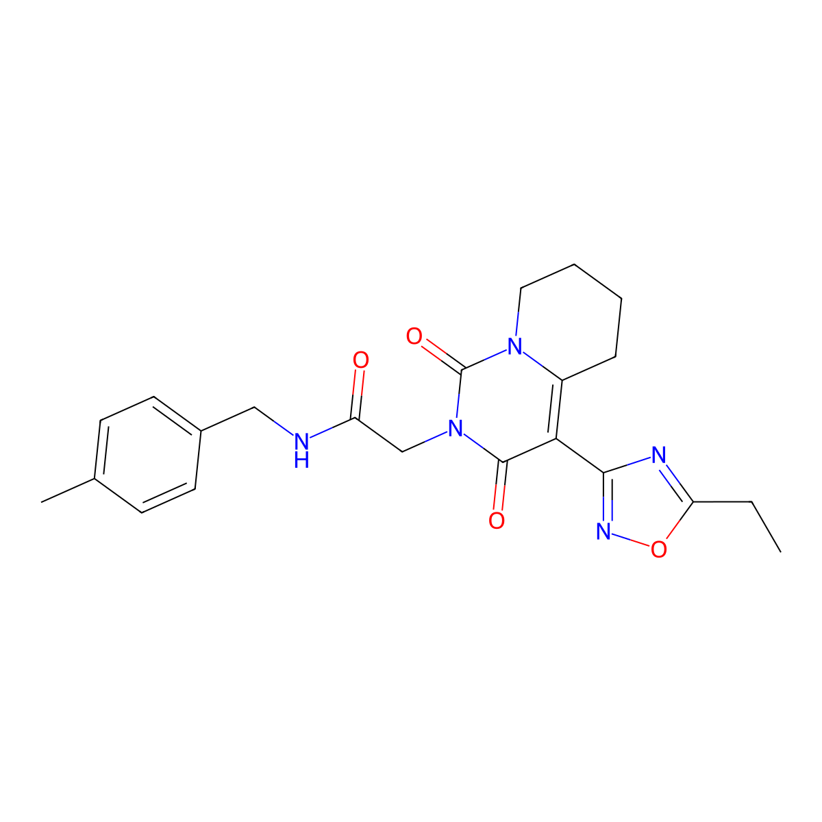 2-[4-(5-ethyl-1,2,4-oxadiazol-3-yl)-1,3-dioxo-5,6,7,8-tetrahydro-1H-pyrido[1,2-c]pyrimidin-2(3H)-yl]-N-(4-methylbenzyl)acetamide molecular structure, CAS 1775308-53-6