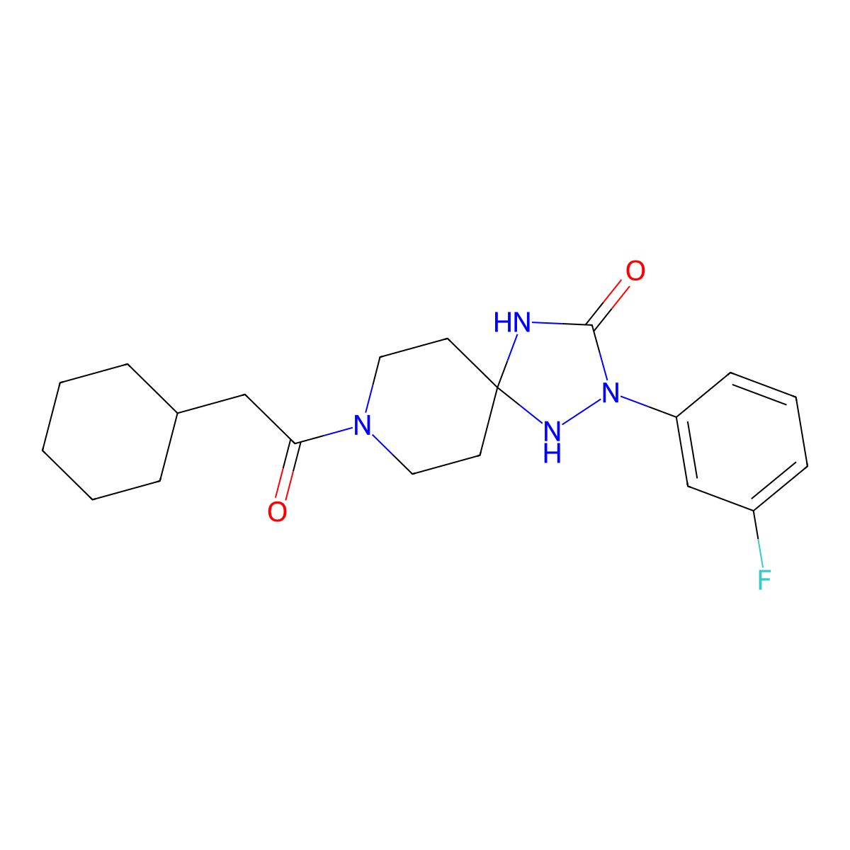 8-(2-Cyclohexylacetyl)-2-(3-fluorophenyl)-1,2,4,8-tetraazaspiro[4.5]decan-3-one molecular structure, CAS 1775309-00-6