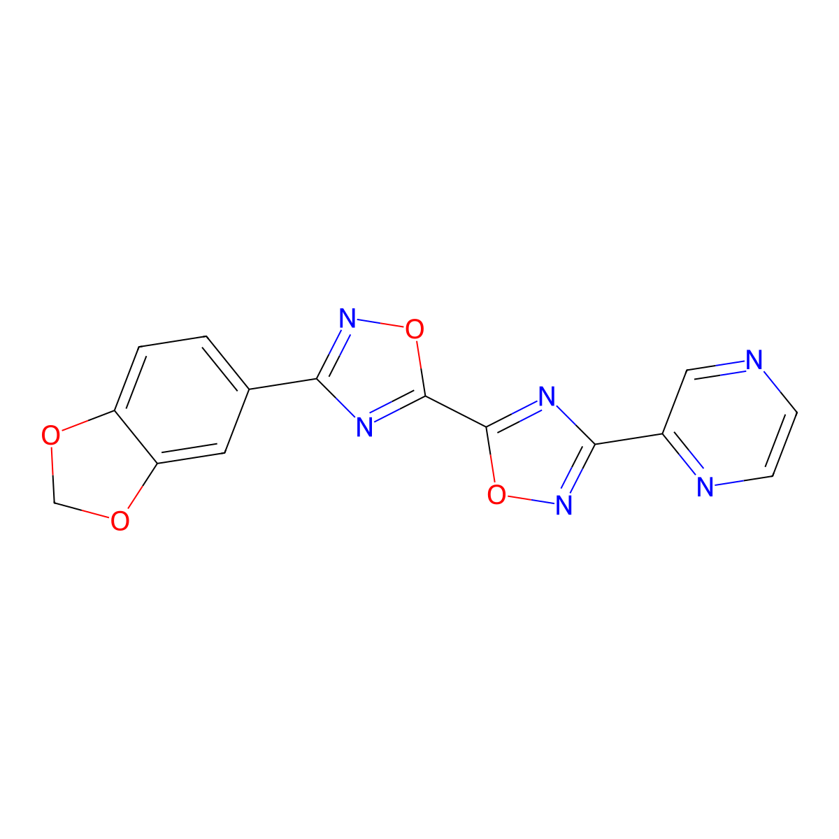 3-(1,3-Benzodioxol-5-yl)-3'-pyrazin-2-yl-5,5'-bi-1,2,4-oxadiazole molecular structure, CAS 1775309-69-7