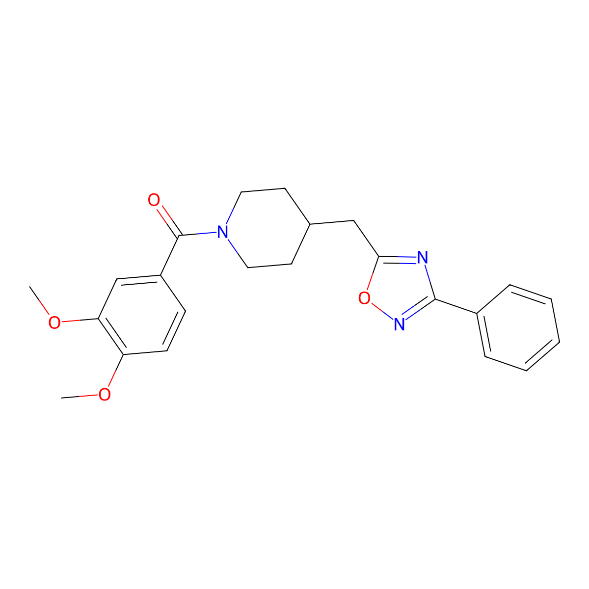 1-(3,4-Dimethoxybenzoyl)-4-[(3-phenyl-1,2,4-oxadiazol-5-yl)methyl]piperidine molecular structure, CAS 1775309-81-3