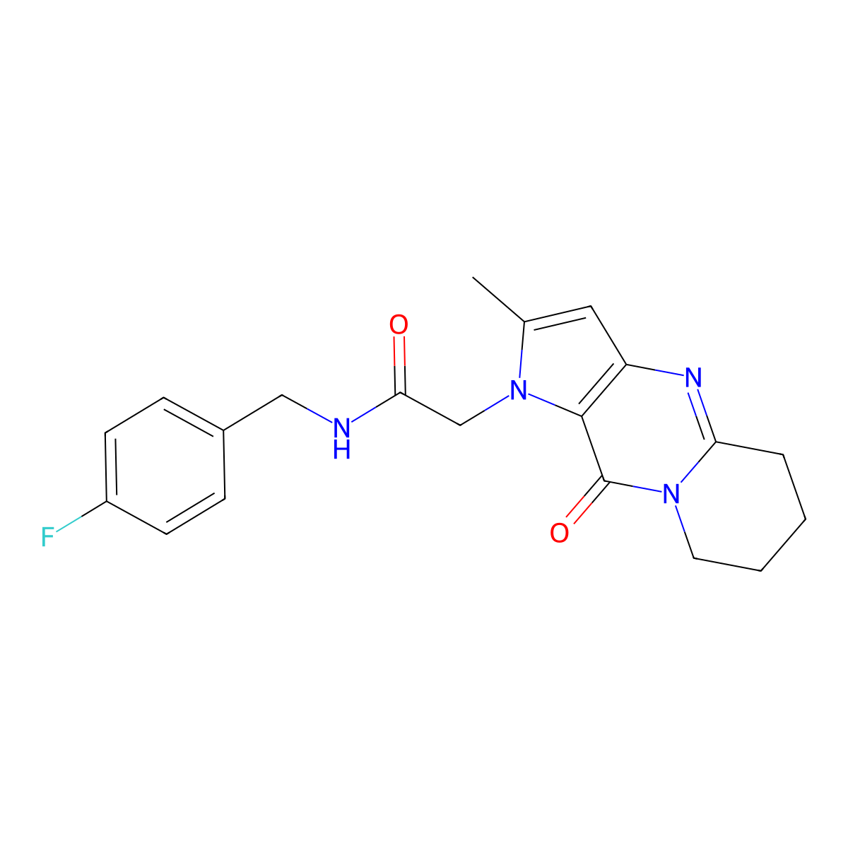 N-[(4-fluorophenyl)methyl]-2-{5-methyl-2-oxo-1,4,8-triazatricyclo[7.4.0.0^{3,7}]trideca-3(7),5,8-trien-4-yl}acetamide molecular structure, CAS 1775309-87-9