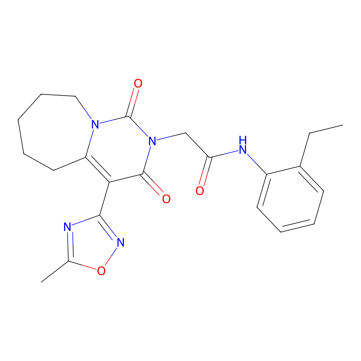 N-(2-ethylphenyl)-2-[4-(5-methyl-1,2,4-oxadiazol-3-yl)-1,3-dioxo-3,5,6,7,8,9-hexahydropyrimido[1,6-a]azepin-2(1H)-yl]acetamide molecular structure, CAS 1775310-01-4