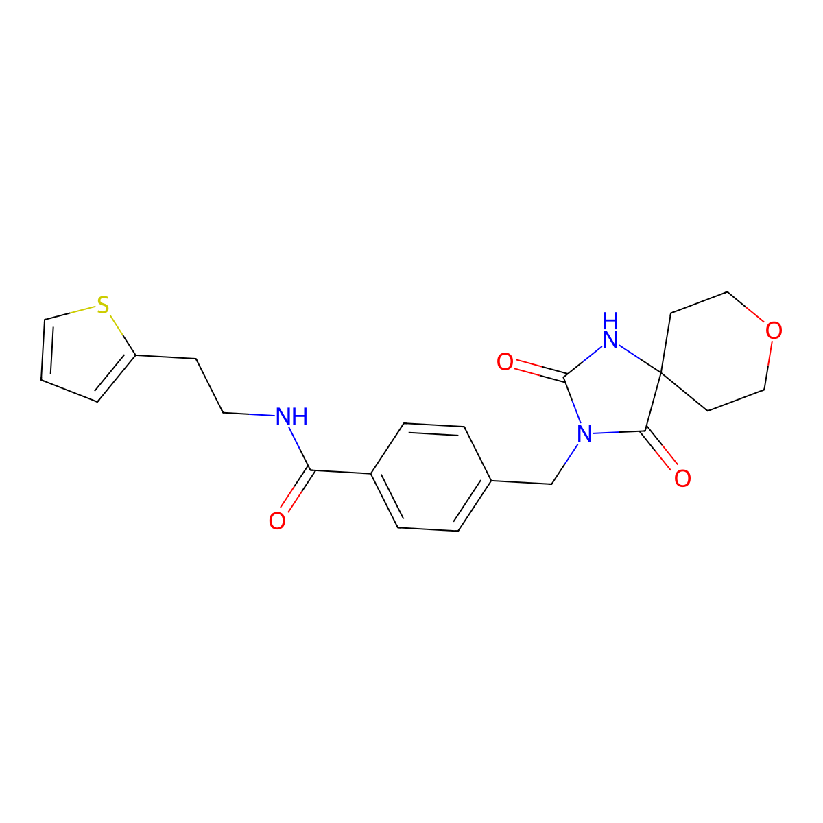 4-({2,4-Dioxo-8-oxa-1,3-diazaspiro[4.5]decan-3-YL}methyl)-N-[2-(thiophen-2-YL)ethyl]benzamide molecular structure, CAS 1775310-13-8
