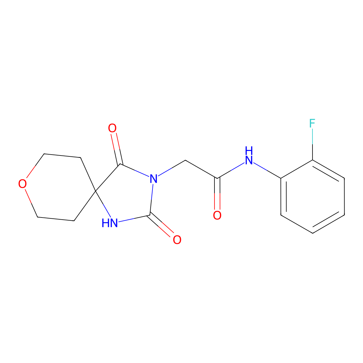 2-(2,4-dioxo-8-oxa-1,3-diazaspiro[4.5]dec-3-yl)-N-(2-fluorophenyl)acetamide molecular structure, CAS 1775311-83-5