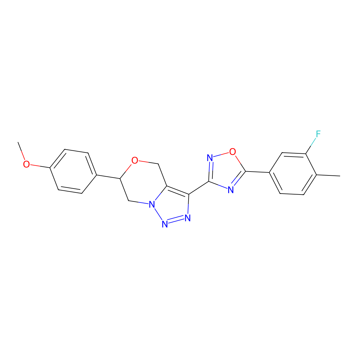 5-(3-Fluoro-4-methylphenyl)-3-[6-(4-methoxyphenyl)-4H,6H,7H-[1,2,3]triazolo[4,3-C][1,4]oxazin-3-YL]-1,2,4-oxadiazole molecular structure, CAS 1775312-12-3