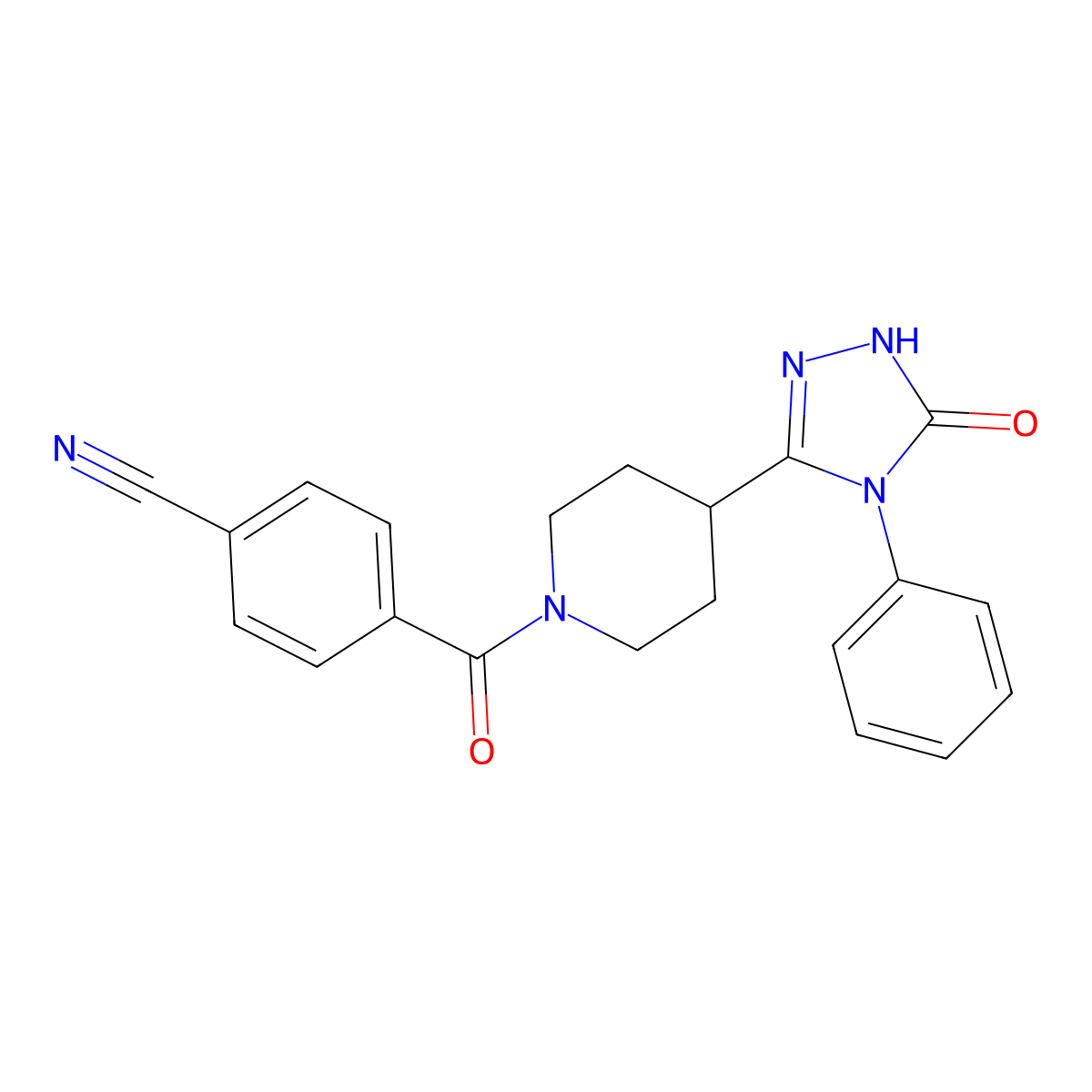 4-{[4-(5-oxo-4-phenyl-4,5-dihydro-1H-1,2,4-triazol-3-yl)piperidin-1-yl]carbonyl}benzonitrile molecular structure, CAS 1775312-28-1
